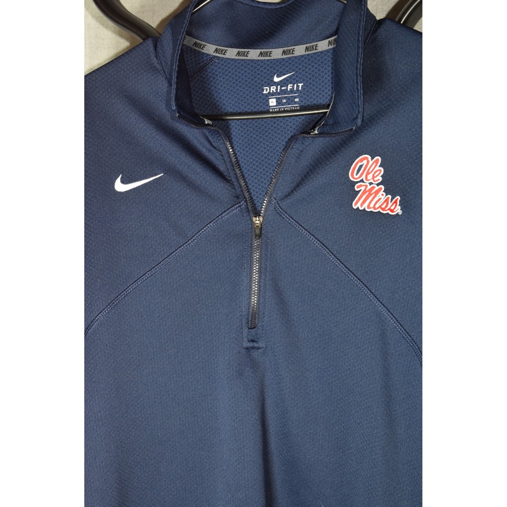 Nike Mens Ole Miss Rebels Dri-FIT Quarter Zip Pullover Navy Blue XL Long Sleeve